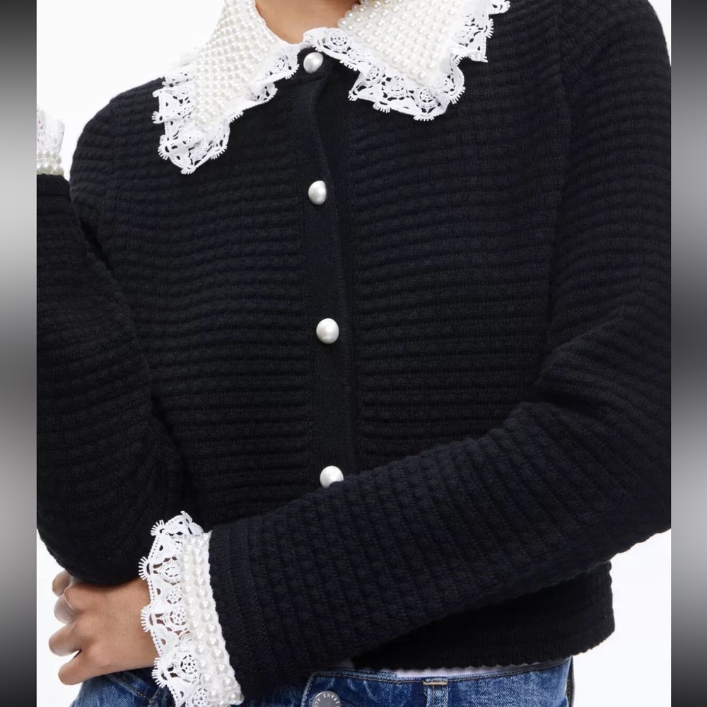 Alice + Olivia  Women's NOELLA EMBELLISHED COLLARED CARDIGAN in Black NWOT